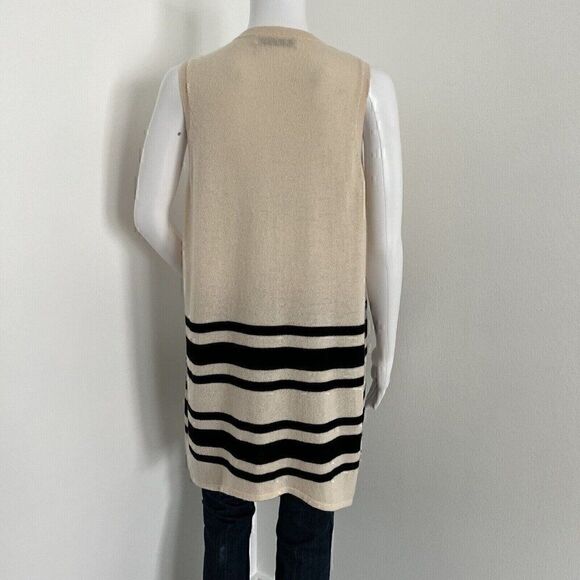 kokun Women Cardigan Size XS 100% Cashmere Beige Colorblock Open Sleeveless - Picture 8 of 8